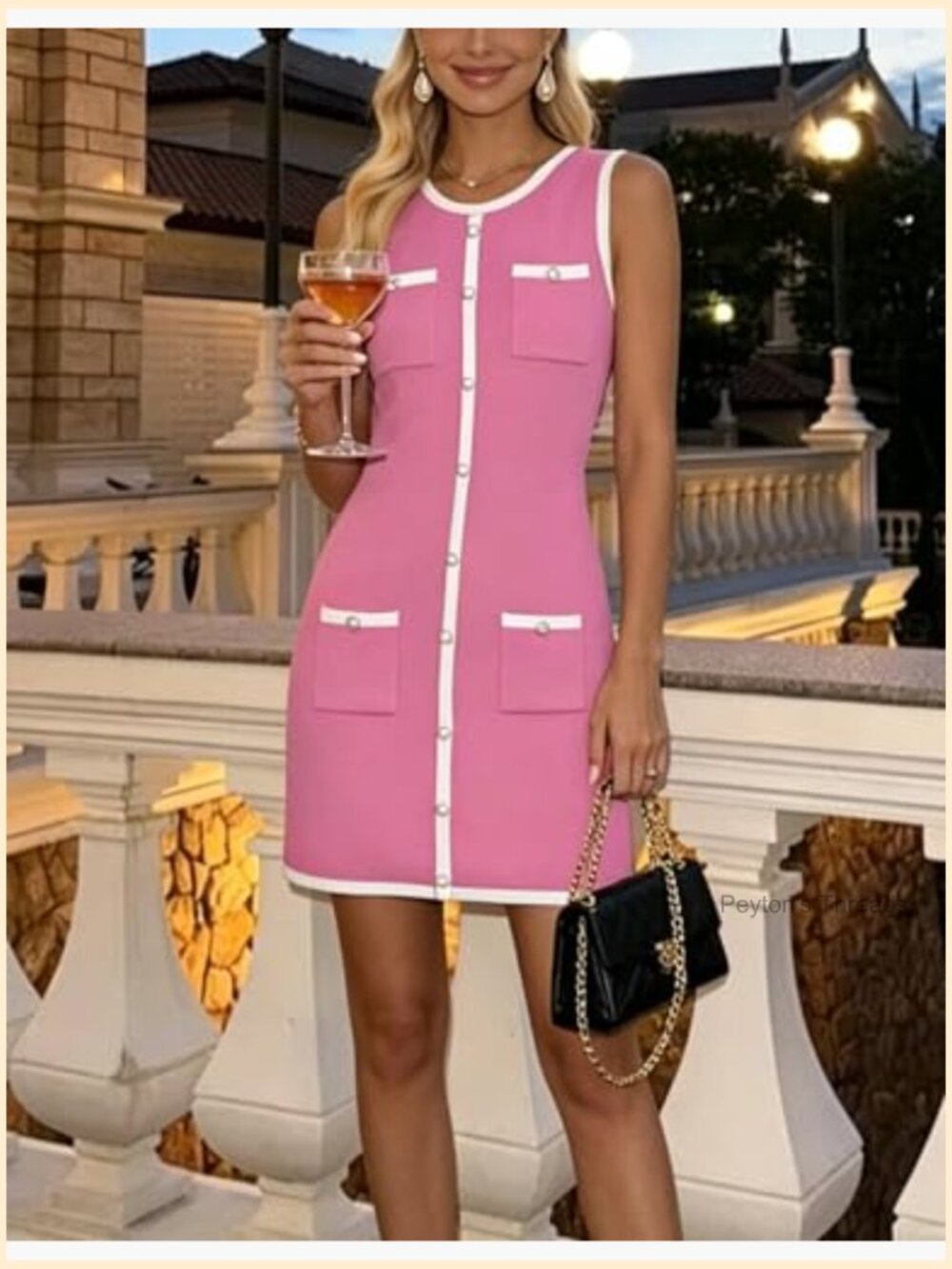 Sleeveless Bodycon Mini Dress Crewneck Button Knit Office Party - Picture 3 of 7